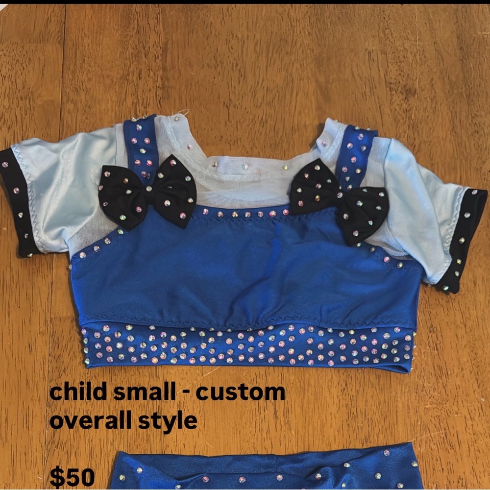 Blue Dance Costume with Rhinestone Accents
